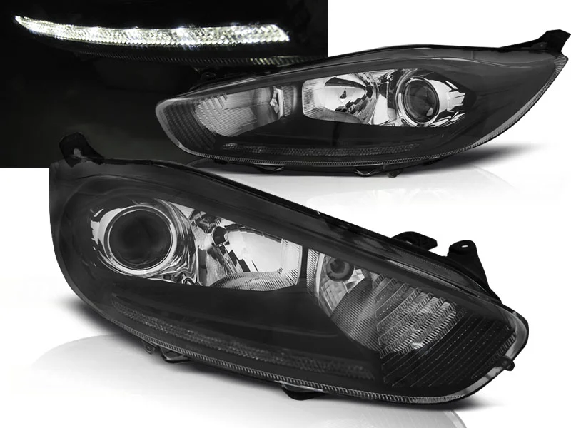 Faros Delanteros Luz Diurna Ford Fiesta Mk7 13- Led Drl Negro