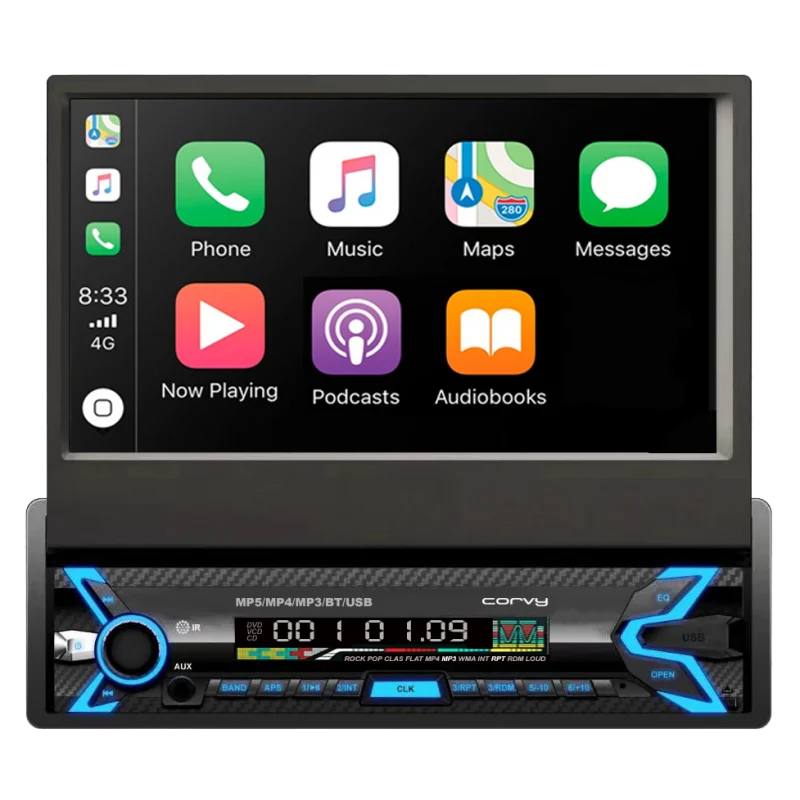 Radio 1 Din MP5 con pantalla táctil, Android auto y Apple car play