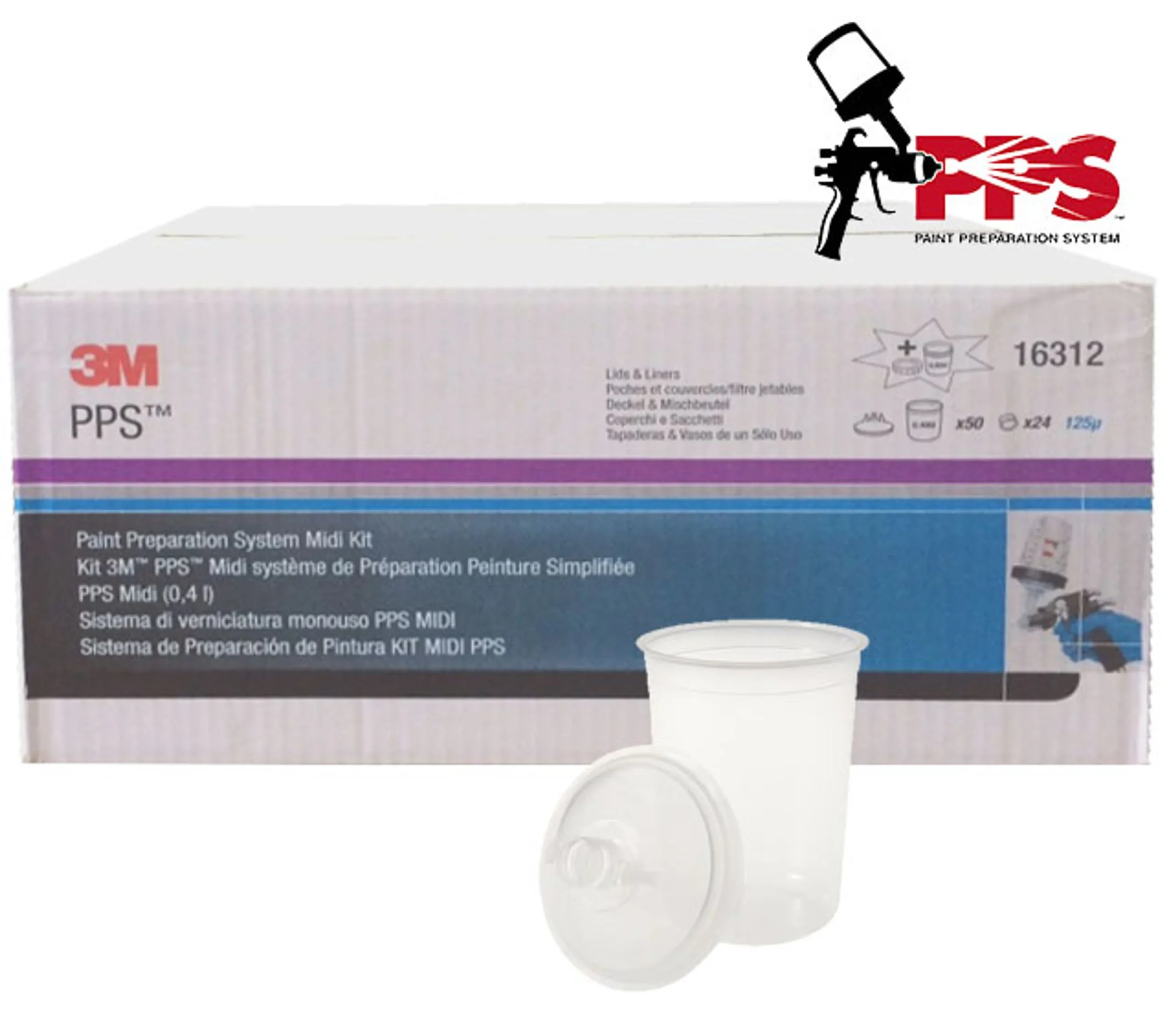 3M PPS Midi Kit 400ml Vasos Interiores y Tapas - 50 unidades