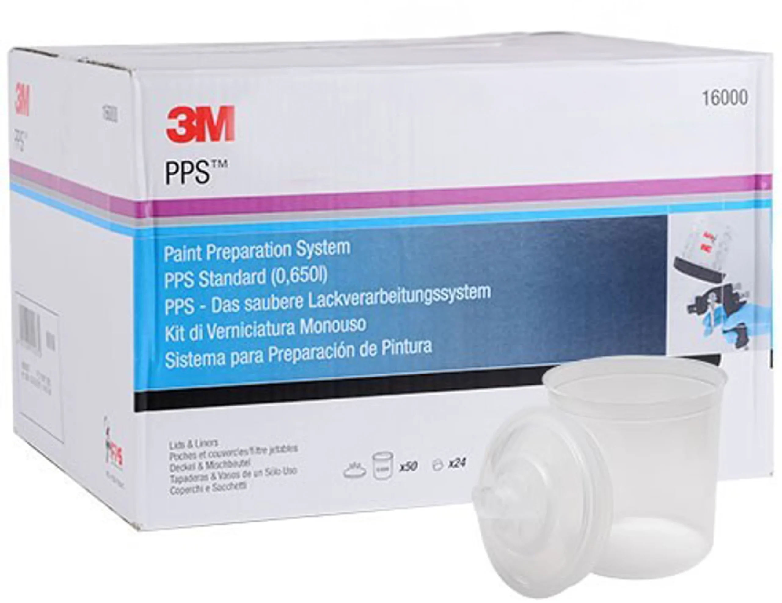 3M PPS Standard Kit 650ml Vasos Interiores y Tapas - 50 unidades
