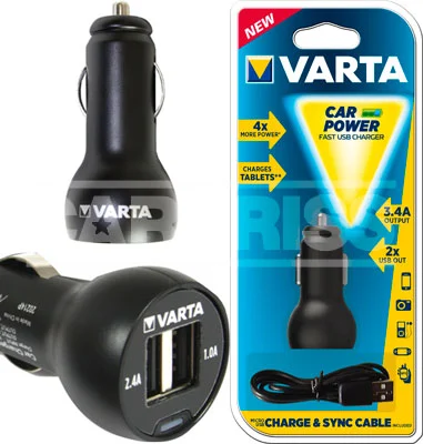Varta Cargador 2xusb (2.4a&1a) Dc 12v Cable Usb Incluido