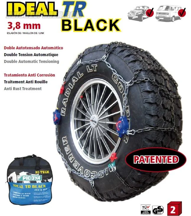 JUEGO CADENAS NIEVE IDEAL TR BLACK 3,8MM DOBLE AUTOTENSADO AUTOMATICO, TRATAMIENTO ANTICORROSION