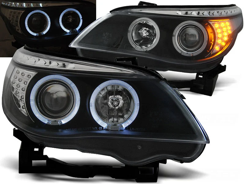 Faros Delanteros Angel Eyes Bmw E60/E61 03-07 Fondo Negro Led Indic.