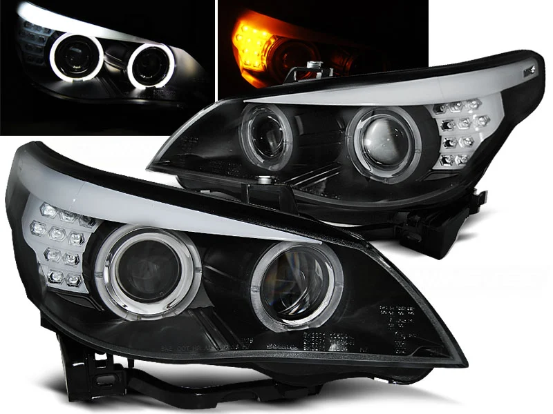 Faros Delanteros Angel Eyes Bmw E60/E61 03-07 Negro Led Indic.