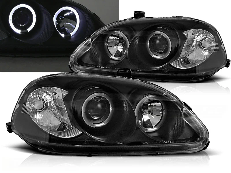Faros Delanteros Angel Eyes Honda Civic 09.95-02.99 Fondo Negro