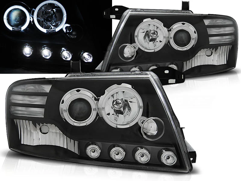 Faros Delanteros Angel Eyes Mitsubishi Pajero V60 01-06 Fondo Negro