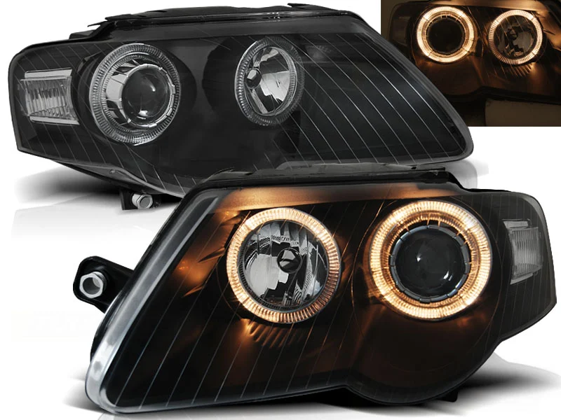 Faros Delanteros Angel Eyes Vw Passat B6 3c 03.05-10 Fondo Negro
