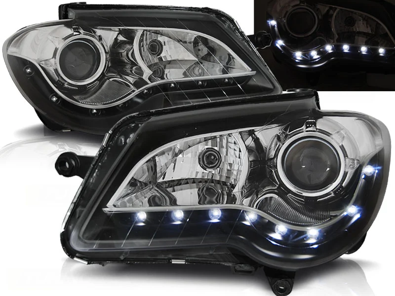 Faros Delanteros Luz Diurna Vw Touran 06-10 Fondo Negro