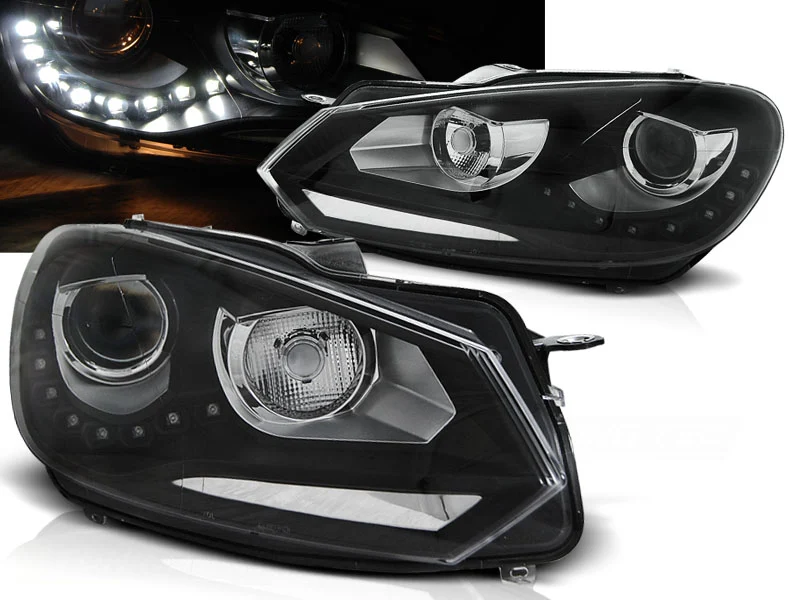Faros Delanteros Luz Diurna Vw Golf 6 10.08-12 Fondo Negro Tru Drl Ece-R87