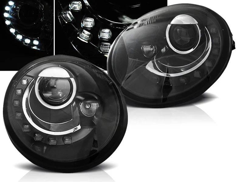 Faros Delanteros Luz Diurna Vw New Beetle 10.98-05.05 Led Negro