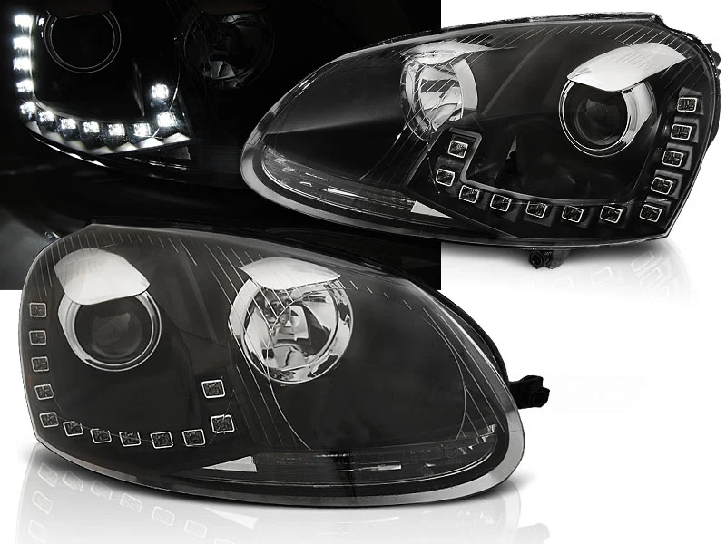Faros Delanteros Luz Diurna Vw Golf 5 10.03-09 Led Drl Negro