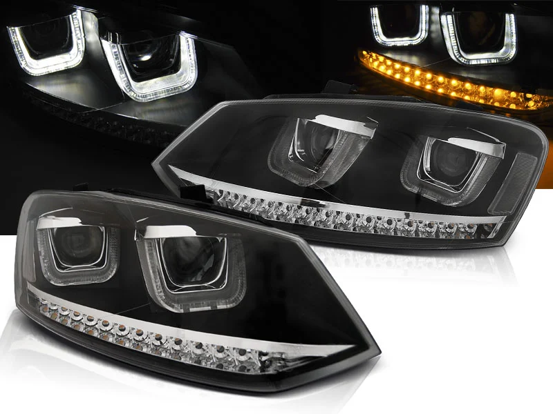 Faros Delanteros Luz Diurna Vw Polo 6r 09-03.14 U-Type Led Negro