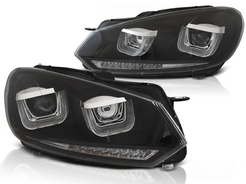 Faros Luz Diurna Vw Golf 6 08-12 U-Type Black Drl-Intermitente Dinamico Led Indicator