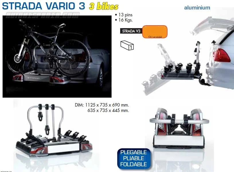 Portabicicletas Atera Strada Vario 3 PLEGABLE para 3 bicis