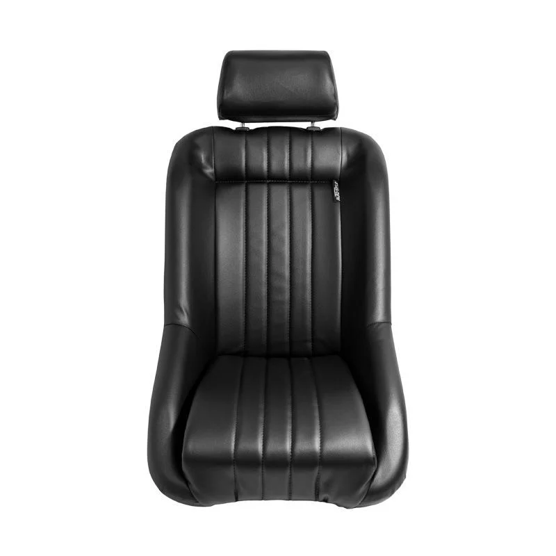 Asiento Deportivo Autostyle 'Classic' - Negro Cuero Sintetico - No Reclinable Back-Rest + Head-Rest - Incl. Guías Universales