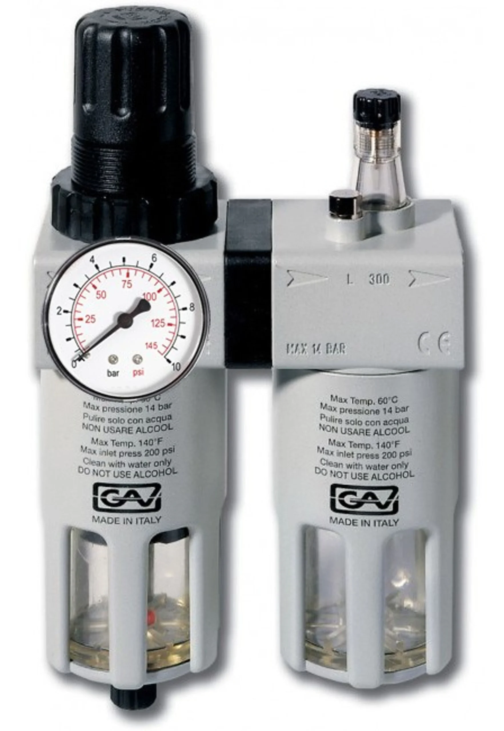 Unidad de aire acondicionado (regulador de presión del filtro + colector de neblina de aceite / separador de agua)