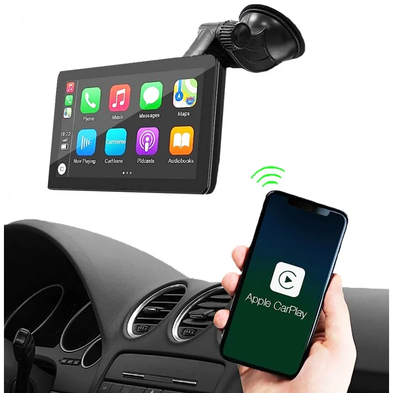 Pantalla universal 7 pulgadas Carplay/Android Auto inalámbrico + cámara trasera 1080P AHD