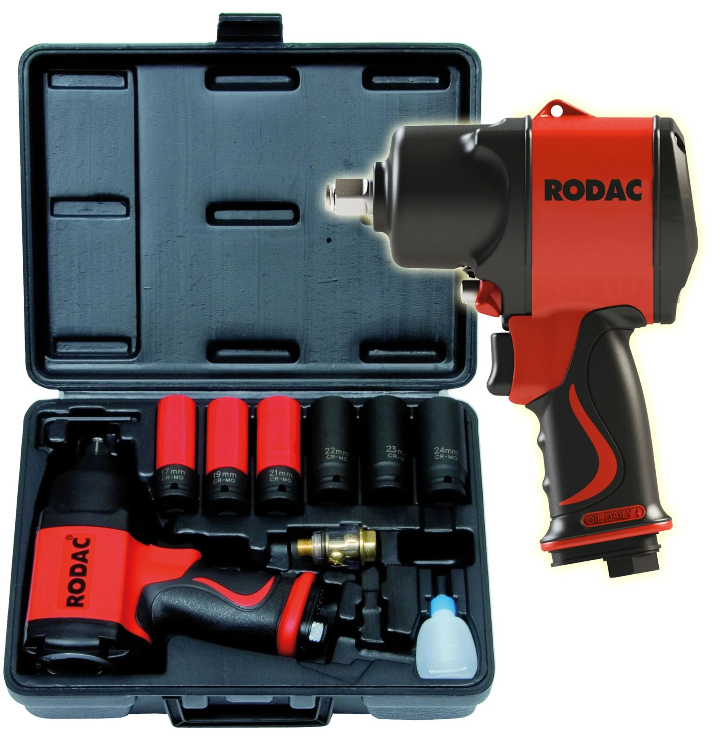 RODAC RC2780BC Llave de impacto Twin Hammer con puntas de potencia 1/2" en maletín
