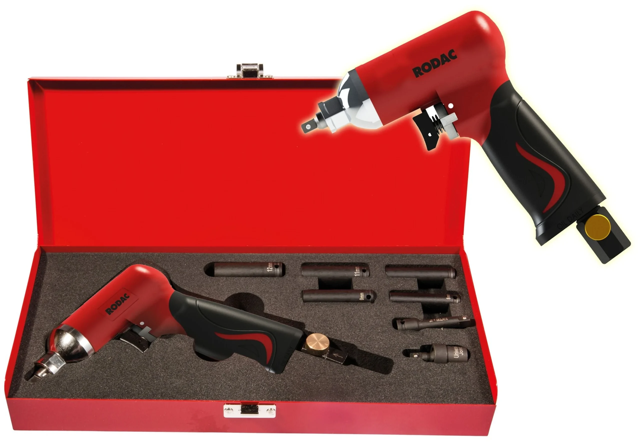 RODAC RC630BC Llave de impacto 1/4" Twin Hammer + Maletín con llaves de vaso