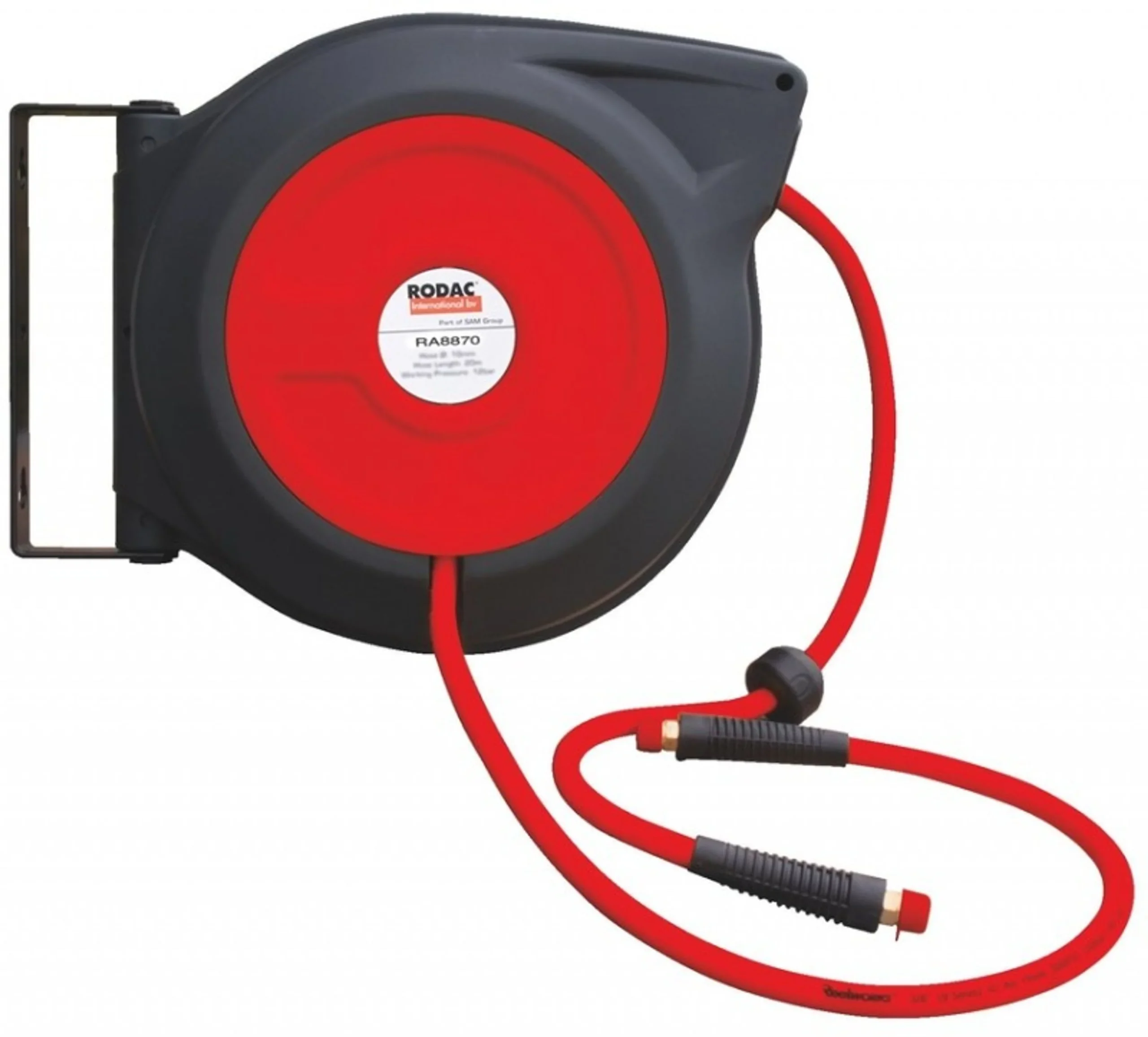 Enrollador de manguera de plástico RODAC RA8870 HP 10x15mm para agua y aire - 15 metros