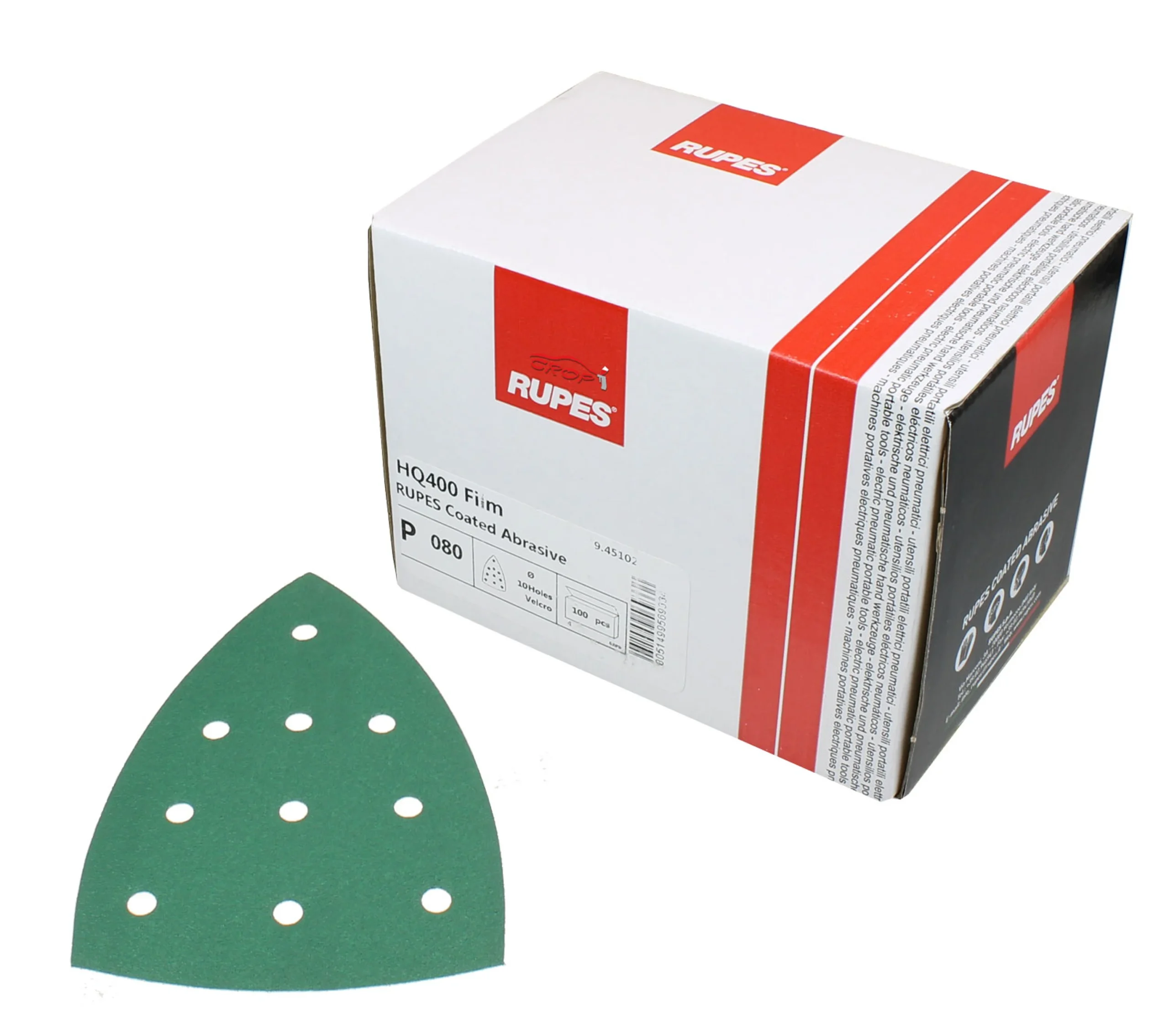 RUPES HQ400 Delta - Papel de lija de poliéster con 10 agujeros - 100 unidades
