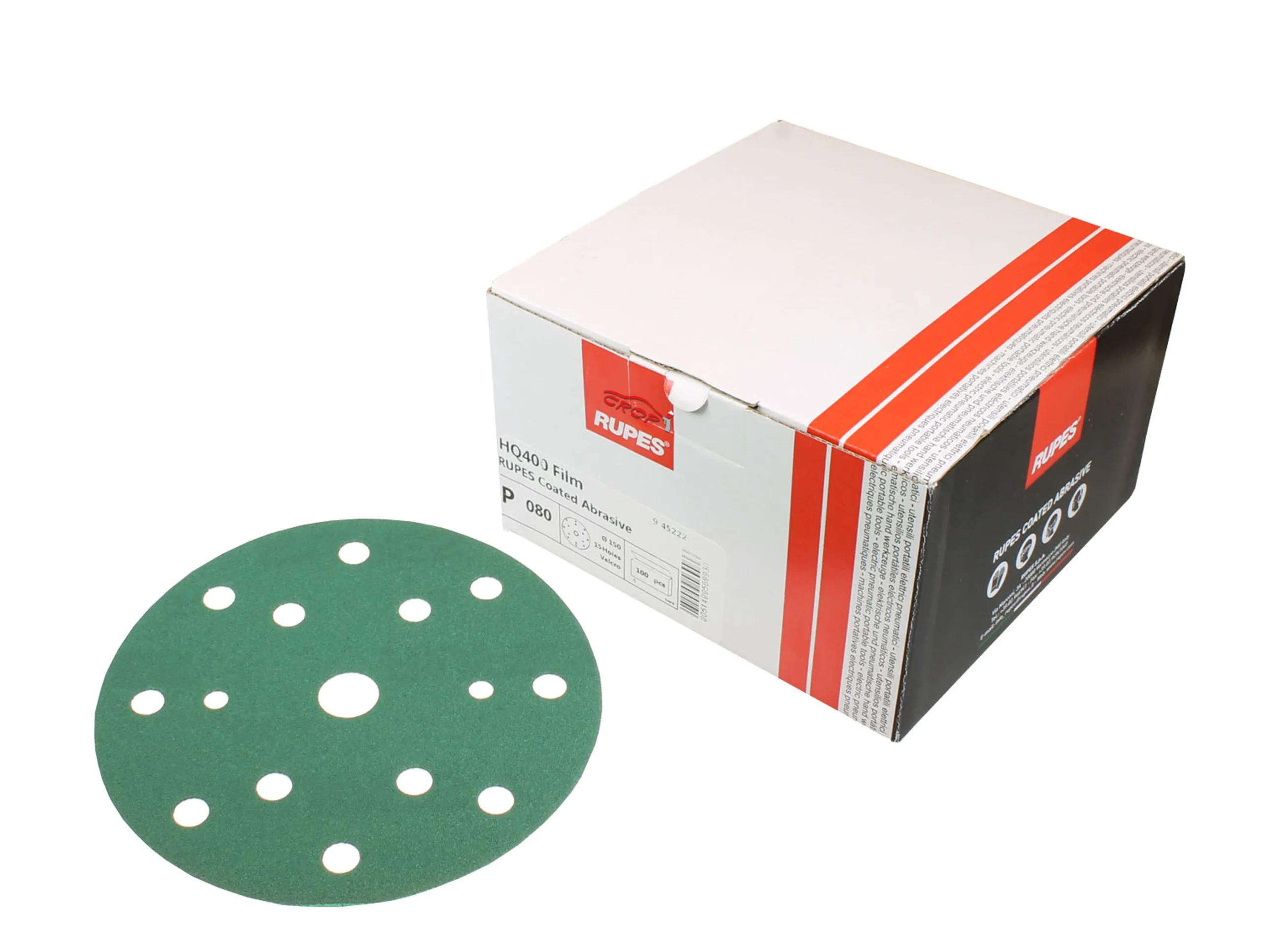 RUPES HQ400 Discos de lija de poliéster 150mm con 15 agujeros - 100 piezas