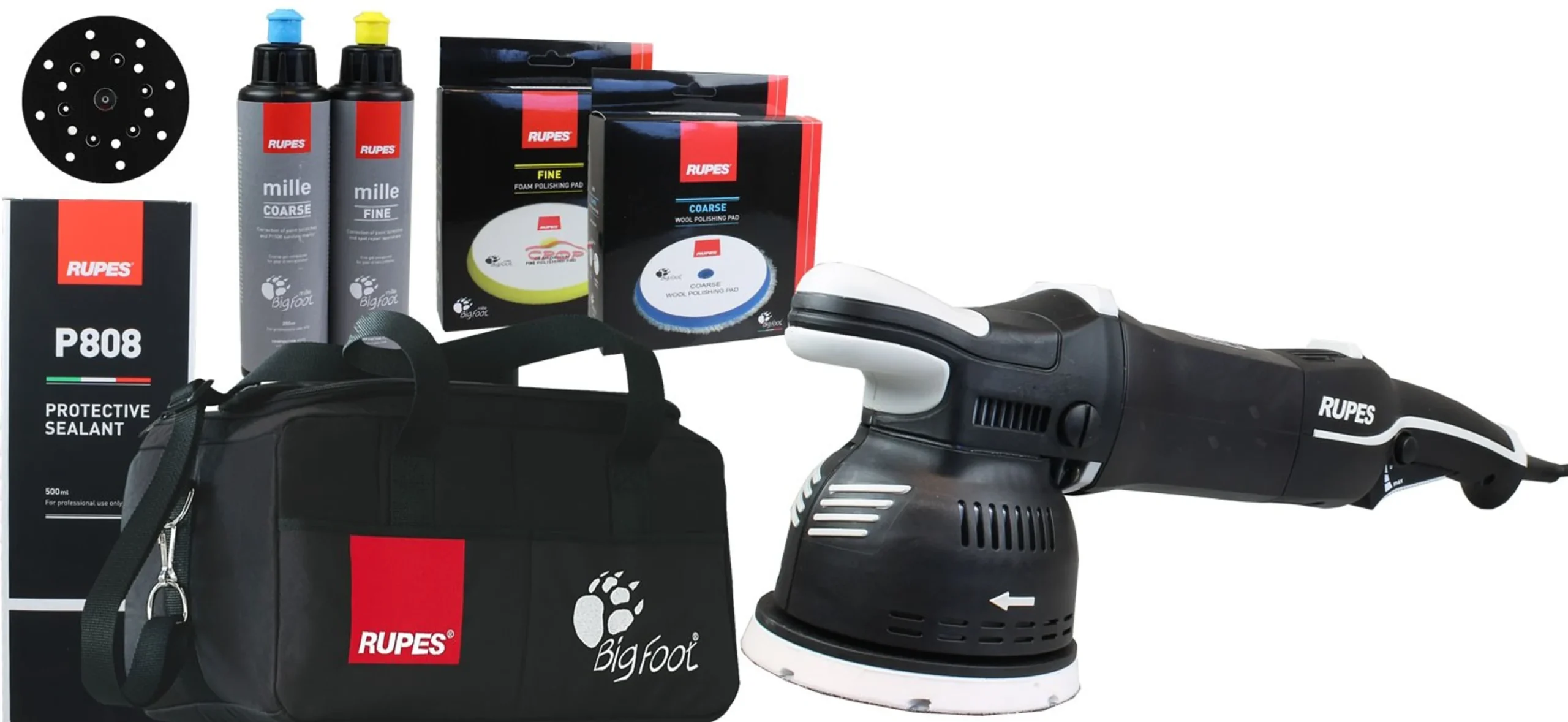 RUPES LK900E-DLX Pulidora de engranajes BigFoot Mille 125mm - Kit Deluxe
