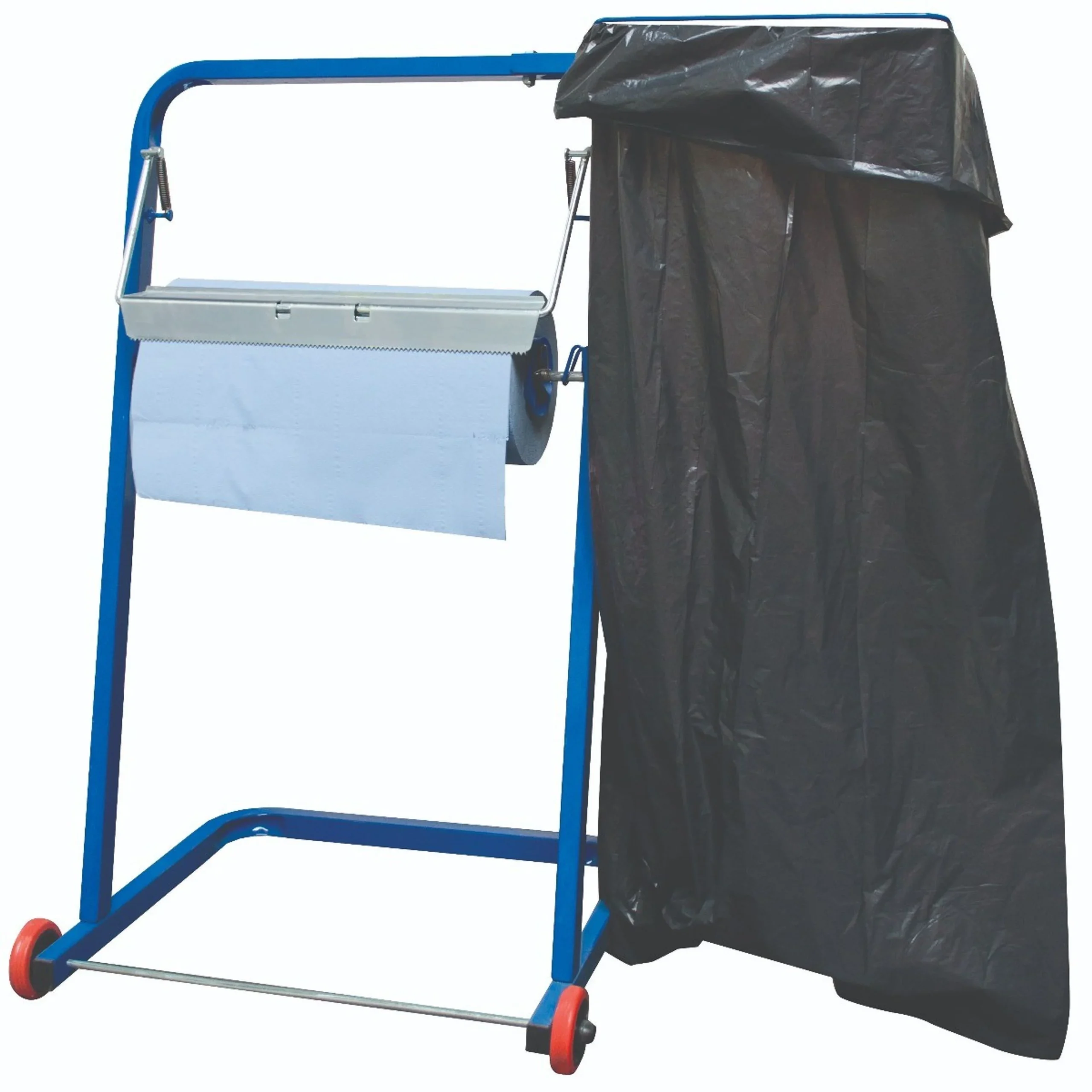 Soporte de suelo móvil para paños de limpieza + soporte para bolsas de basura