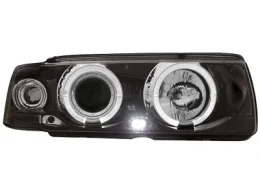 Faros Bmw E36 Coupé _ 2 Angel Eyes (Ojos De Ángel) _ Negro-Cromado
