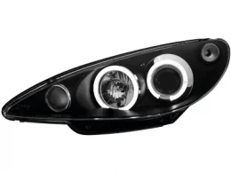 Faros Peugeot 206 99-02 _ 2 Angel Eyes _ Negros _Rhd