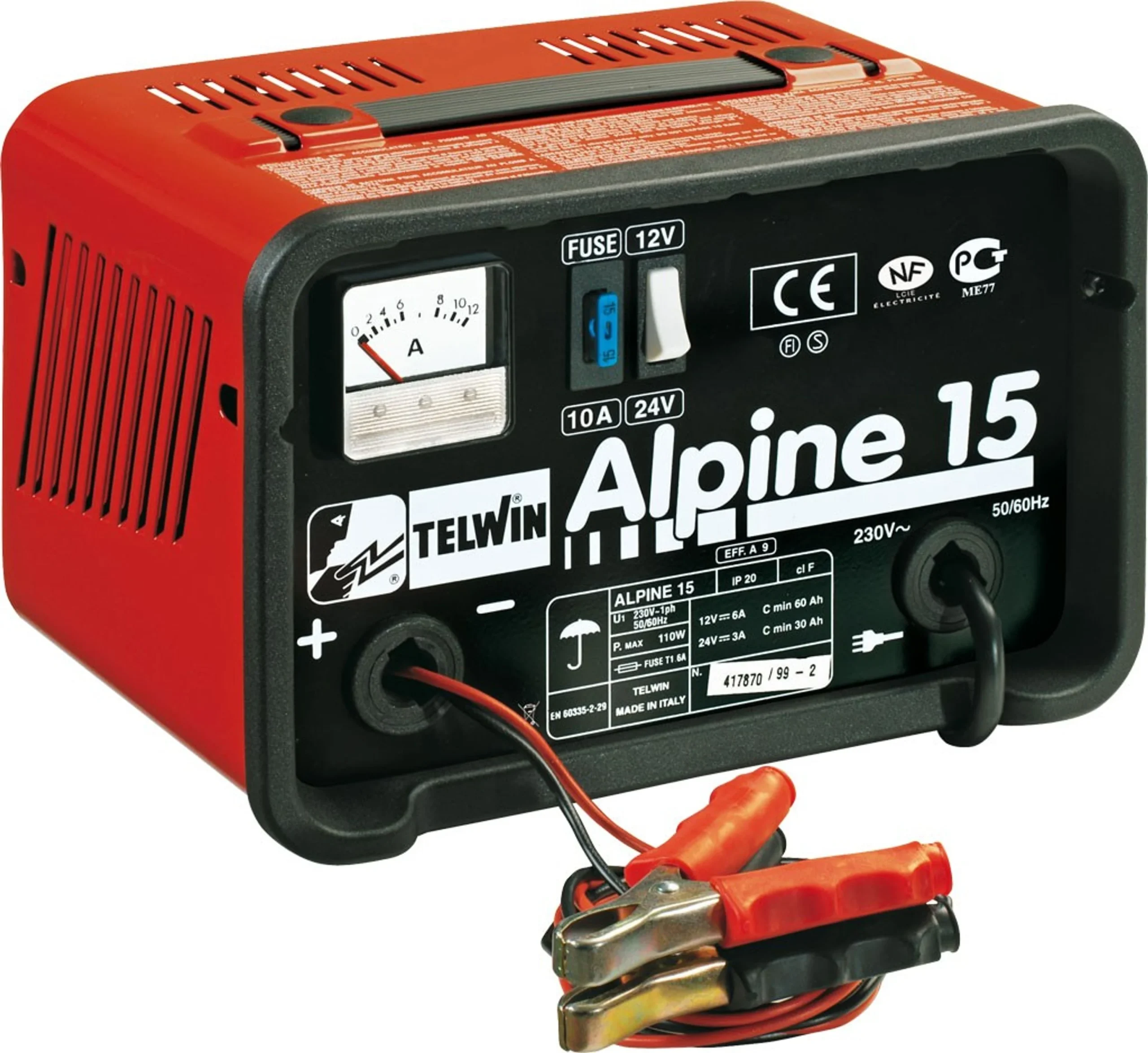 TELWIN ALPINE 15 - Cargador de batería eléctrico portátil 12V+24V / 9Amp / 110Watt