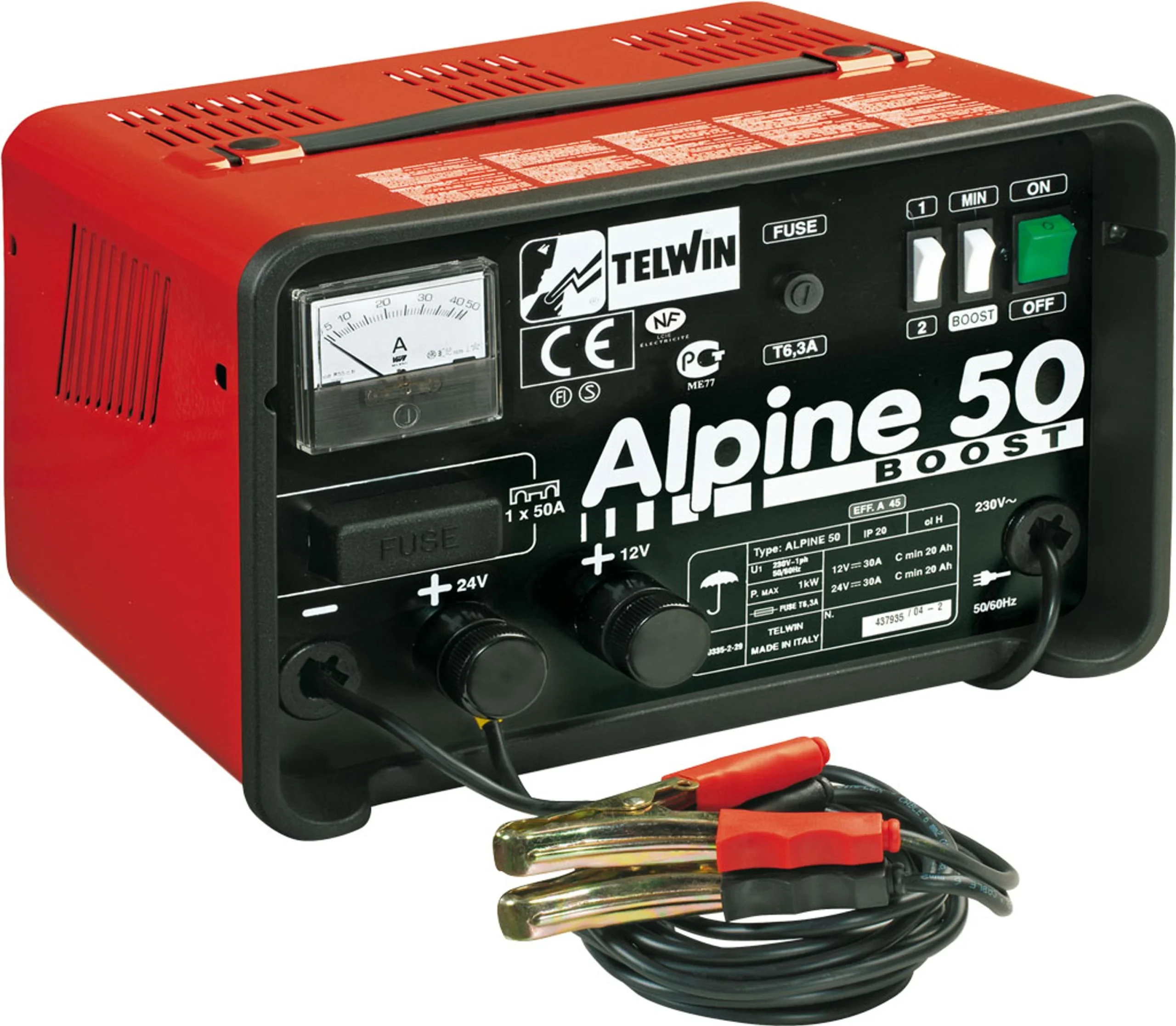 TELWIN ALPINE 50 BOOST - Cargador de batería eléctrico portátil 12V+24V / 45Amp / 1000Watt