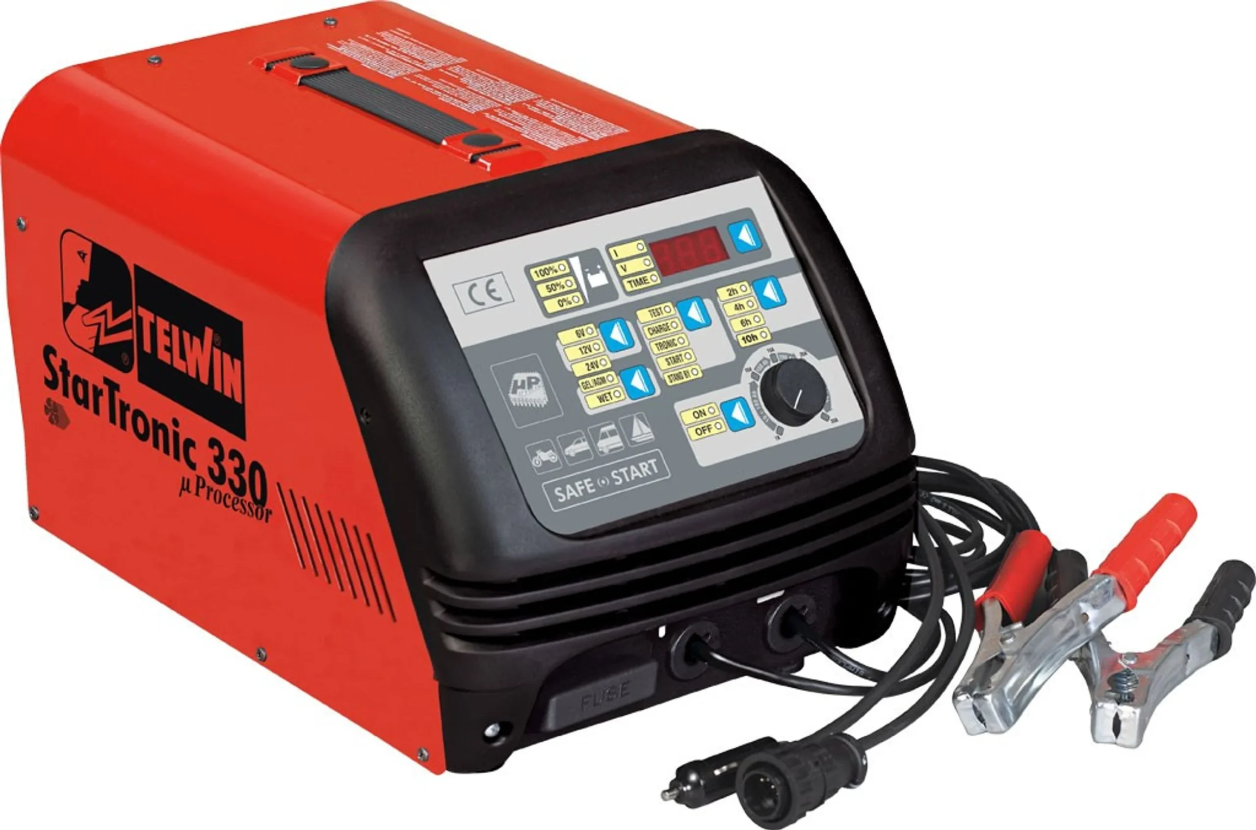 TELWIN STARTTRONIC 330 - Cargador de batería digital y ayuda al arranque con microprocesador