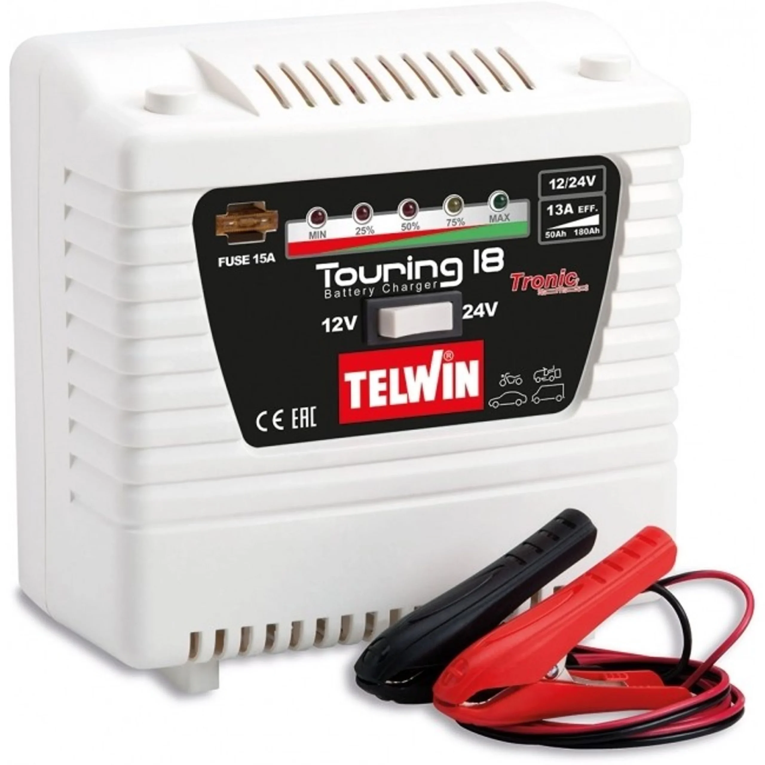 TELWIN TOURING 18 - Cargador de batería eléctrico portátil 12V+24V / 13Amp / 230Watt