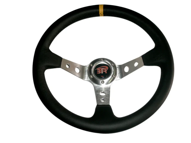 Volante Wrc3 Piel Lisa Negra Brazos Plata Ribete Amarillo, Costura Negra 350 Mm De Diámetro Y 95 Mm De Desplazamiento.