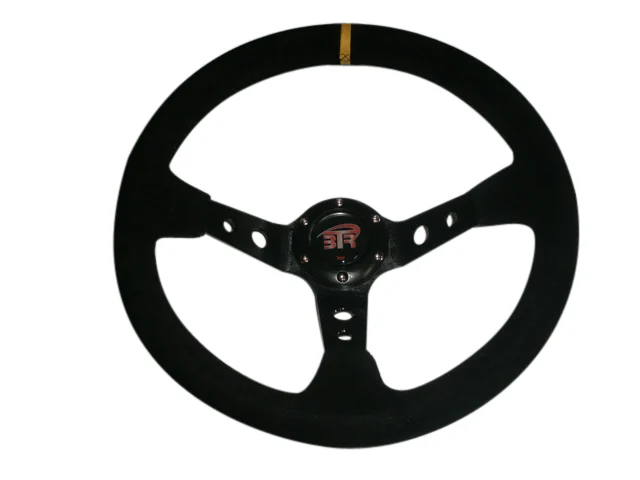 Volante Wrc3 Piel Vuelta Negra Brazos Negros Ribete Amarillo, Costura Negra 350 Mm De Diámetro Y 95 Mm De Desplazamiento.