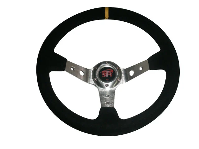Volante Wrc3 Piel Vuelta Negra Brazos Plata Ribete Amarillo, Costura Negra 350 Mm De Diámetro Y 95 Mm De Desplazamiento.
