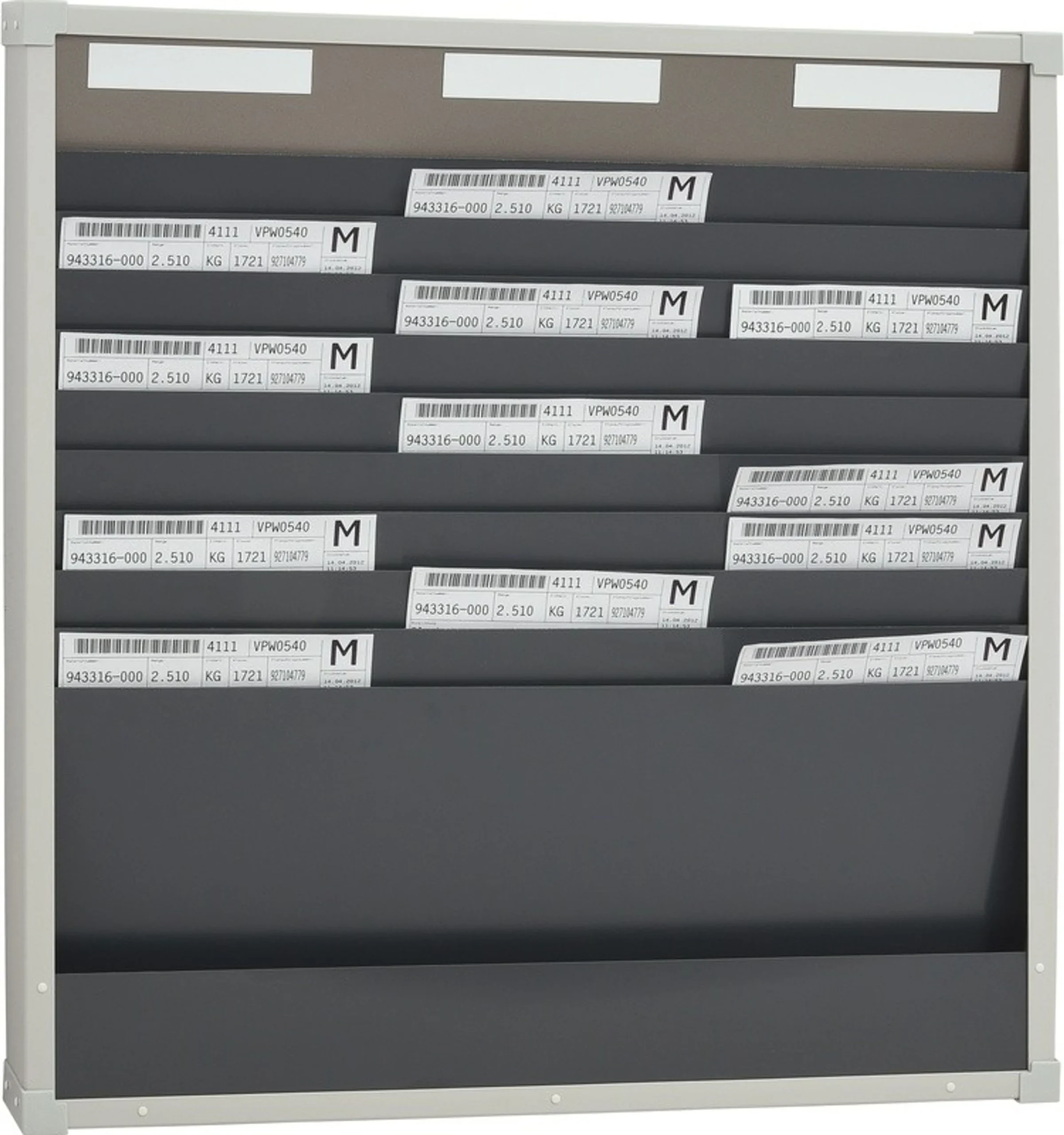 Tablero de planificación de talleres con 3 filas y 10 ranuras